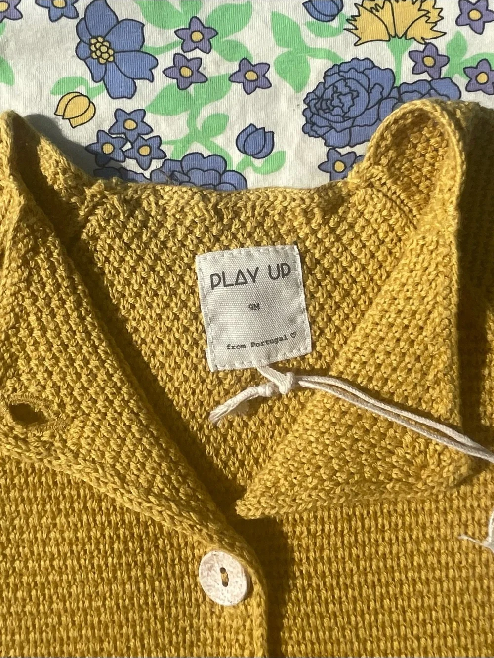 BNWT Play Up Organic Cotton Waffle Knit Baby Cardigan - Mustard Yellow 9M